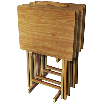 Plastic Development Group Portable Folding Table Wooden TV Tray Set, Natural