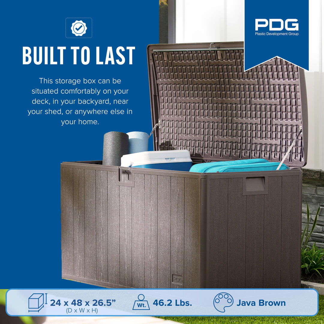 Plastic Development Group 105-Gal Resin Storage Deck Box, Java Brown (Open Box) - VMInnovations