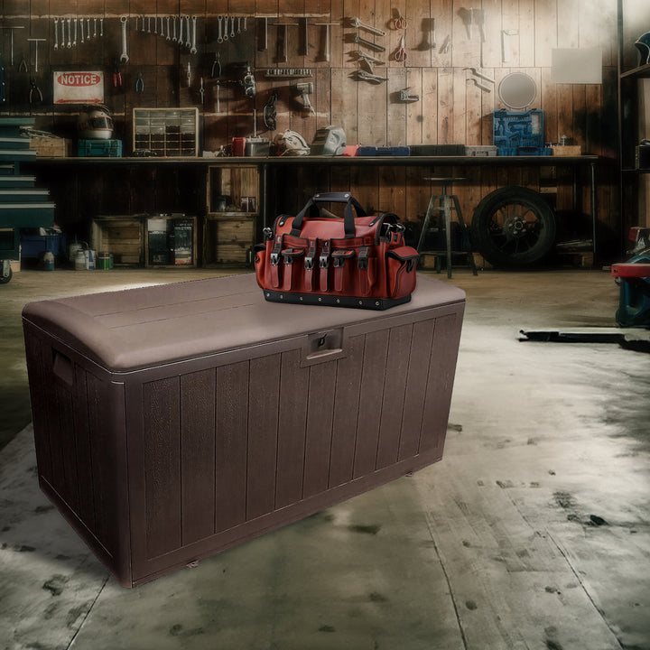 Plastic Development Group 105-Gal Resin Storage Deck Box, Java Brown (Open Box) - VMInnovations