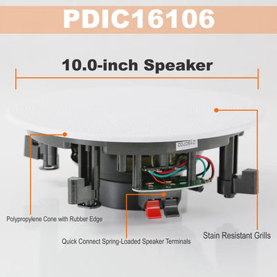 Pyle PDIC16106 10 Inch 300 Watt In Ceiling Wall 2 Way Flush Speaker System Pair