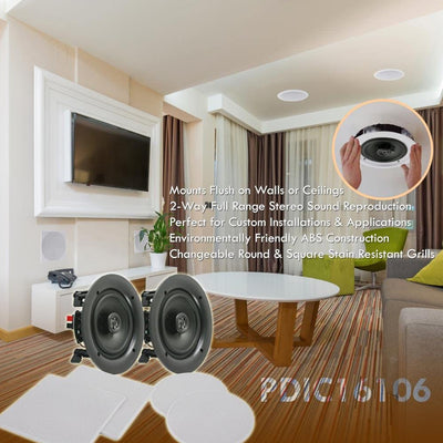 Pyle PDIC16106 10 Inch 300 Watt In Ceiling Wall 2 Way Flush Speaker System Pair
