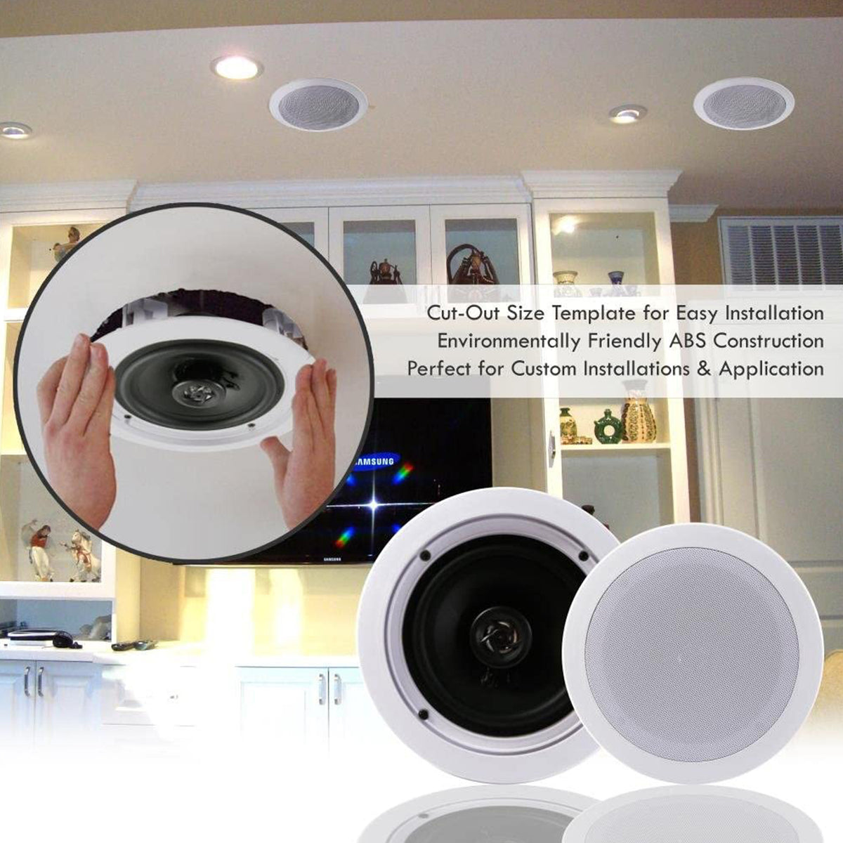 Pyle 6.5 Inch 200 Watt In Ceiling Wall 2 Way Speaker System Pair(Open Box)