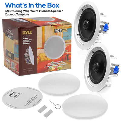 Pyle 70 Volt Dual 8 Inch 2 Way Ceiling Wall Mount Speaker System Pair (Open Box)