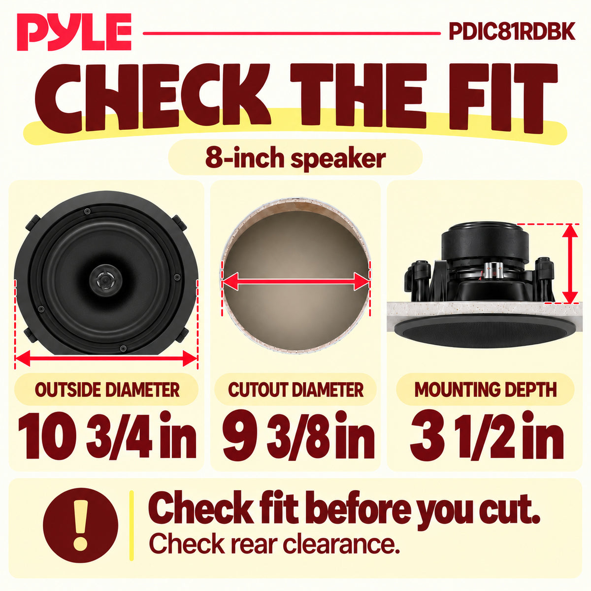 Pyle PDIC81RDBK 250W 8 Inch Flush In-Wall In-Ceiling Black Speakers (6 Pairs)
