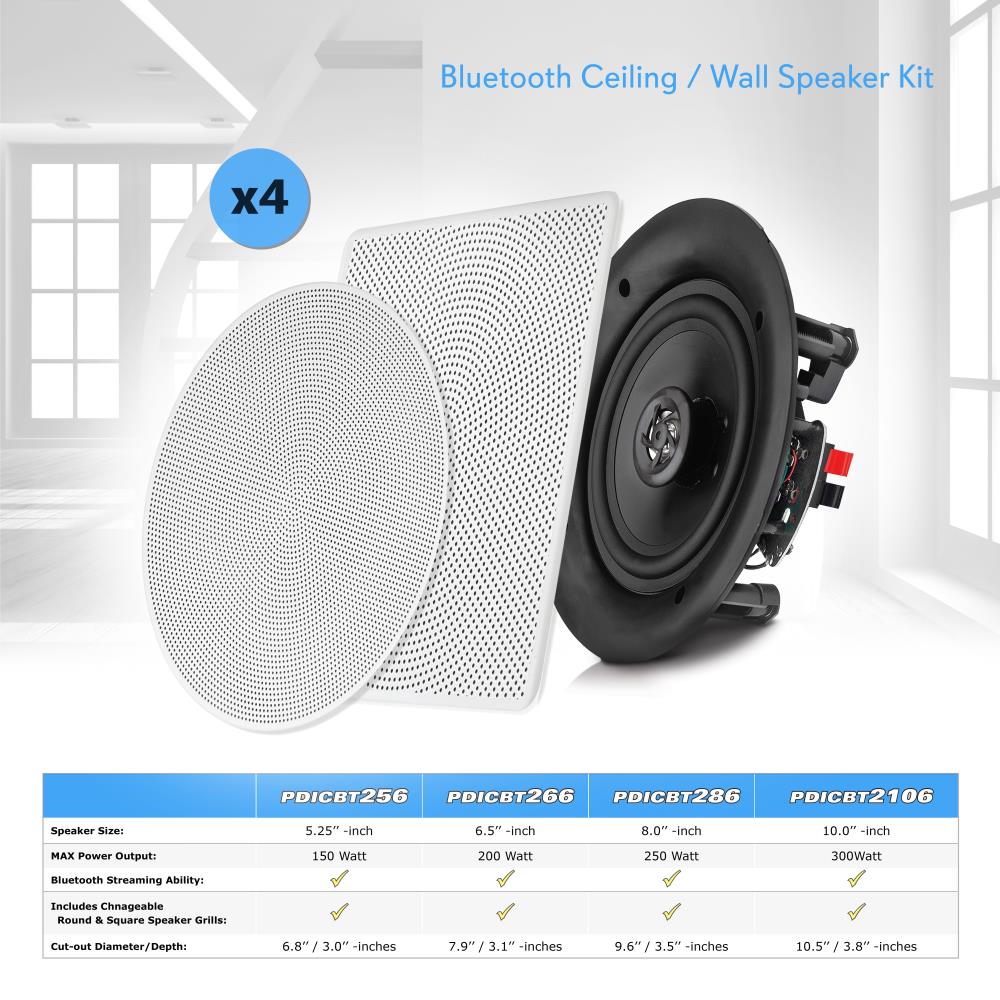 Pyle 6.5 In 2 Way 200W Flush Mount Bluetooth Ceiling Wall Speakers, 4 Pk (Used)