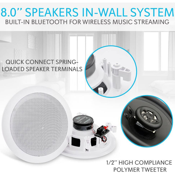 Pyle 8 Inch 250 Watt Bluetooth In Ceiling Wall Speakers System Pair (Open Box)