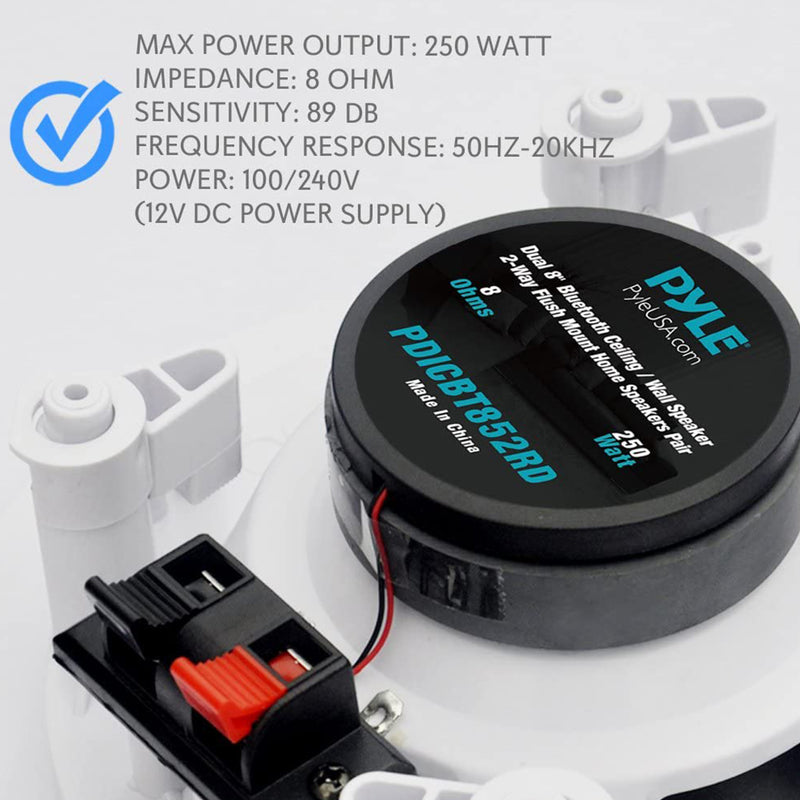 Pyle 8 Inch 250 Watt Bluetooth In Ceiling Wall Speakers, 2 Pack (Used)