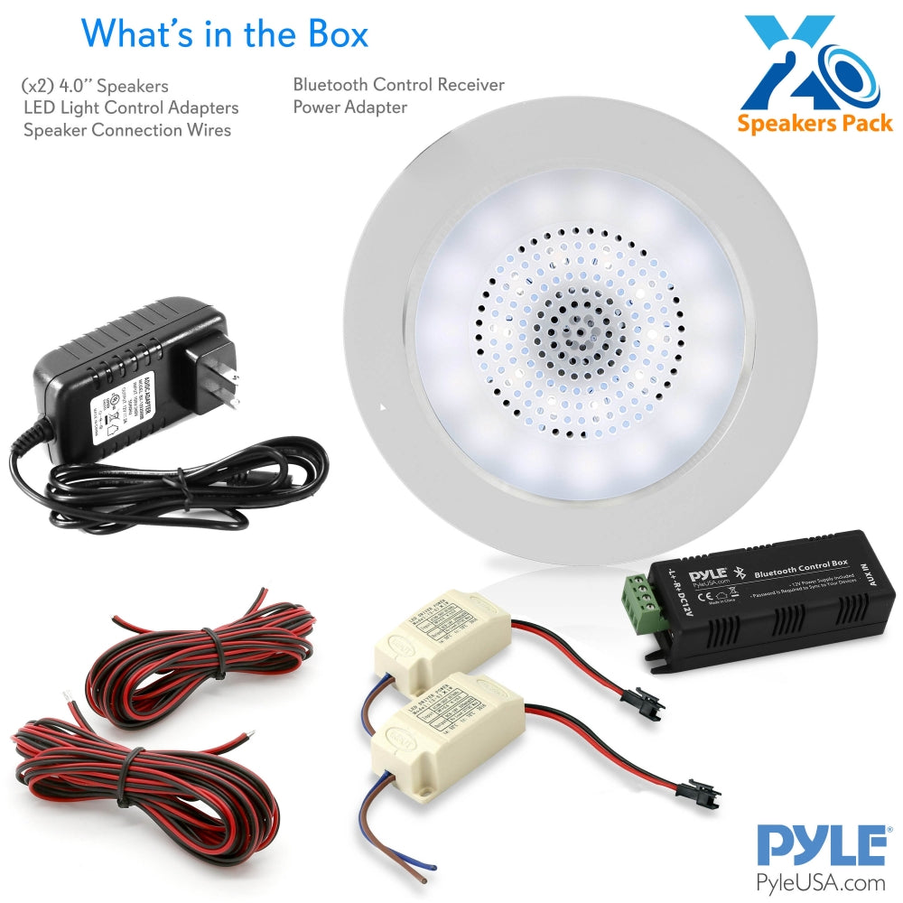 Pyle 4 Inch 2 Way 160W Bluetooth Ceiling Wall Speakers and LED Light (8 Pack)