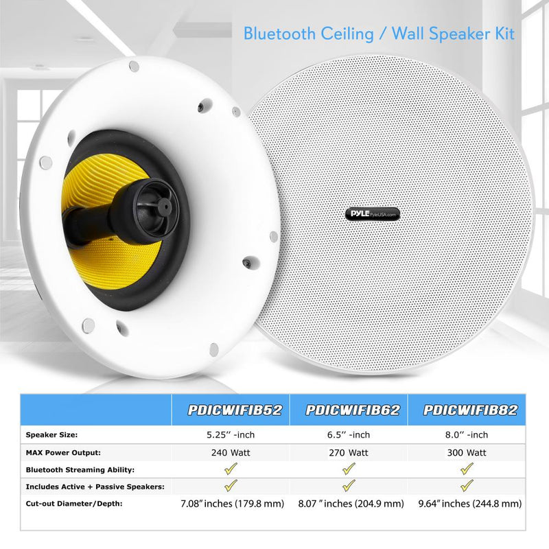 Pyle Audio 2 Way WiFi Flush Ceiling/Wall Mount Bluetooth Speakers (8 Speakers)