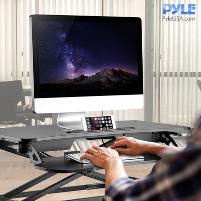 Pyle Adjustable Computer Monitor Rising Desk Stand with Keyboard Tray (2 Pack)