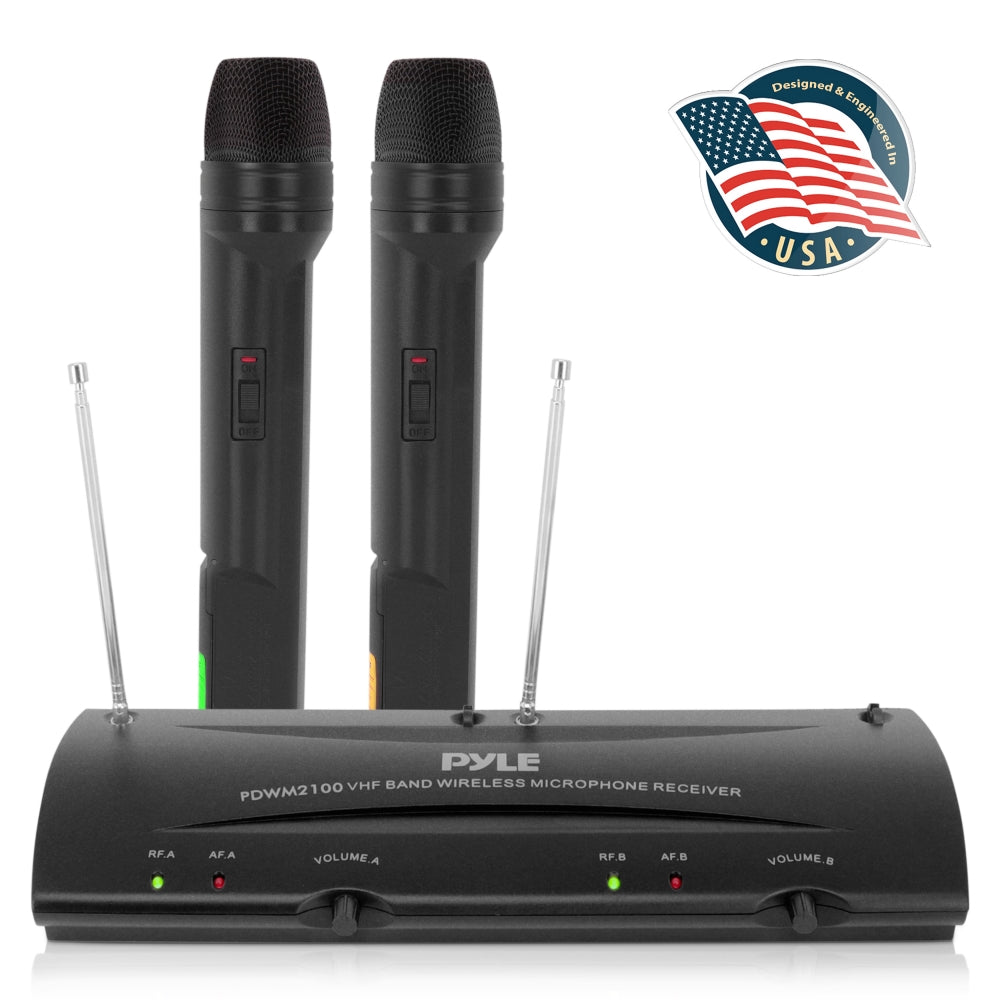 Pyle Pro PDWM2100 2 Channel Wireless Microphone System w/ 2 Mics & Receiver Base