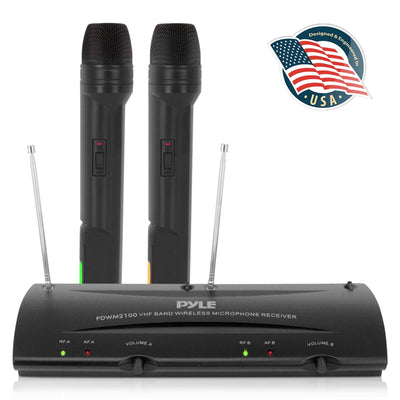 Pyle Pro PDWM2100 2 Channel Wireless Microphone System w/ 2 Mics & Receiver Base