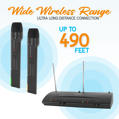 Pyle Pro PDWM2100 2 Channel Wireless Microphone System w/ 2 Mics & Receiver Base