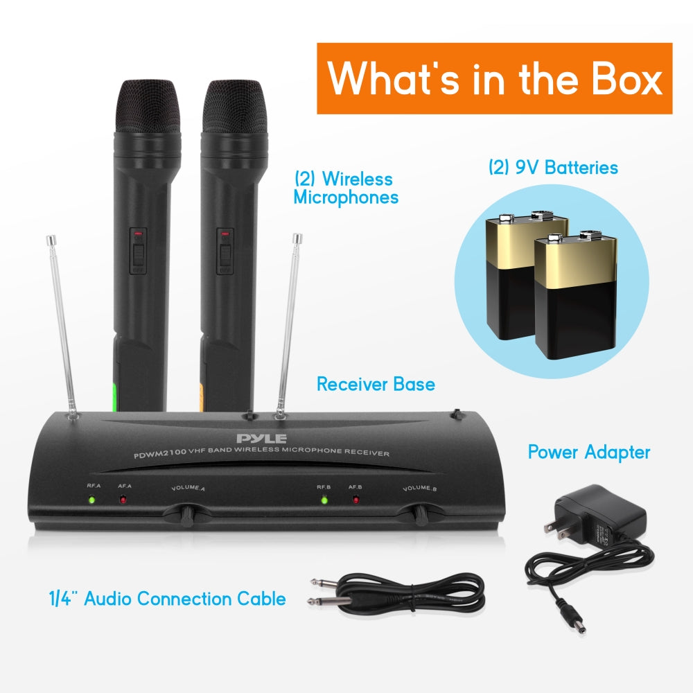 Pyle Pro PDWM2100 2 Channel Wireless Microphone System w/ 2 Mics & Receiver Base
