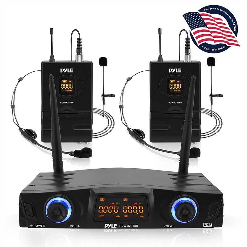 Pyle Compact Portable Dual Channel Wireless Microphone System Kit (Open Box)