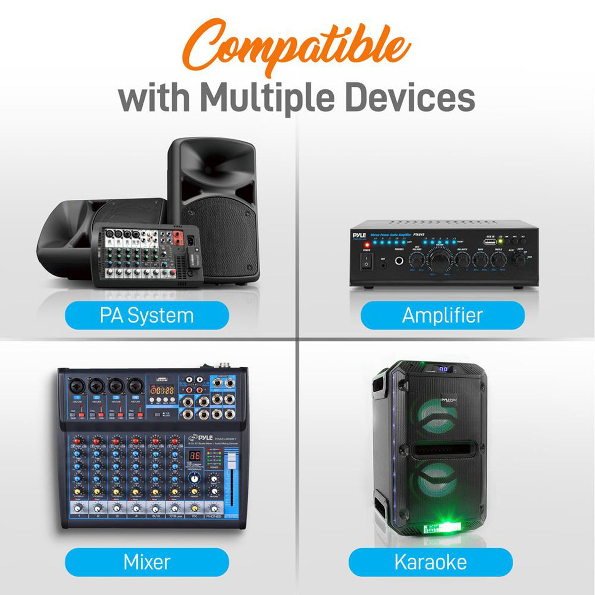 Pyle Wireless Microphone System Set w/ Bluetooth Receiver Base & 4 Handheld Mics (Refurbished)