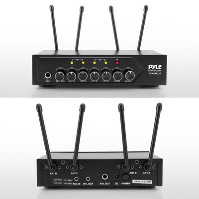 Pyle Wireless Microphone System Set w/ Bluetooth Receiver Base & 4 Handheld Mics