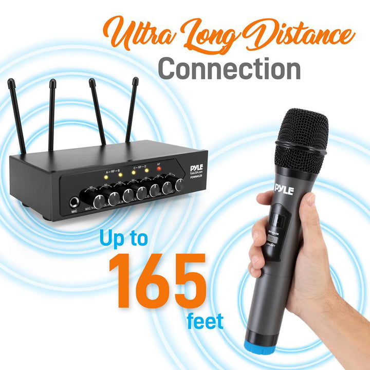 Pyle Wireless Microphone System Set Bluetooth Receiver Base & 4 Mics (Open Box)