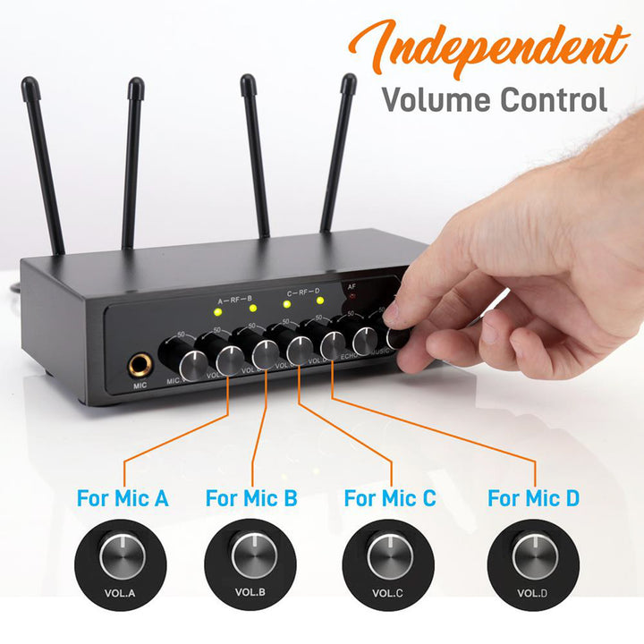 Pyle Wireless Microphone System Set Bluetooth Receiver Base & 4 Mics (Open Box)