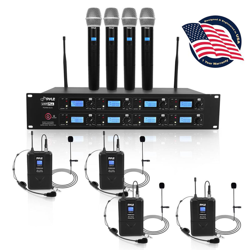 Pyle 8 Channel Wireless Microphone System, Transmitters & Receiver (Open Box)