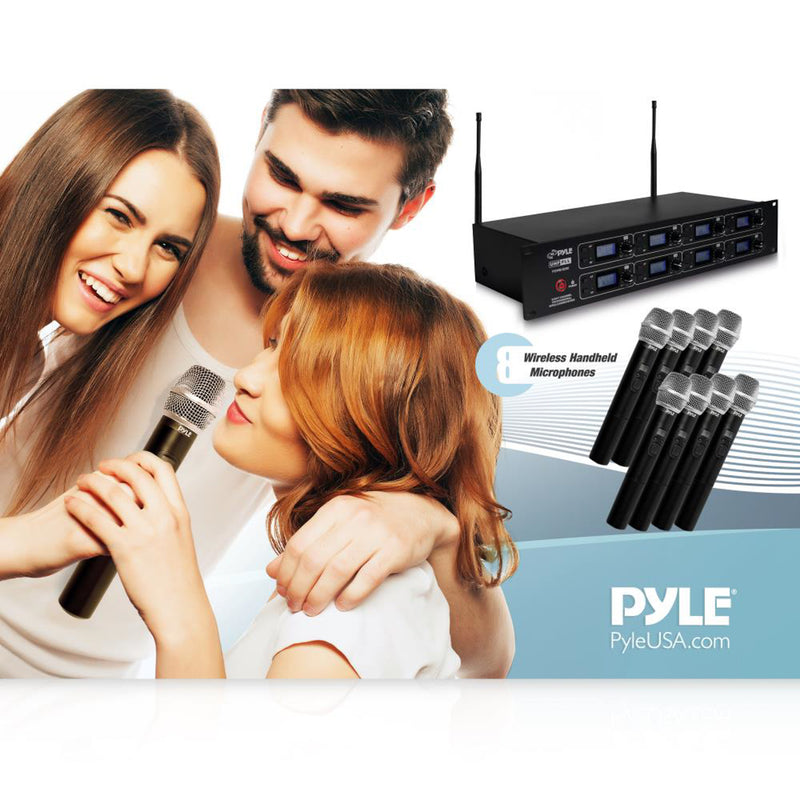 Pyle 8 Channel UHF Wireless Microphone System w/ 8 Handheld Mics & Receiver Base