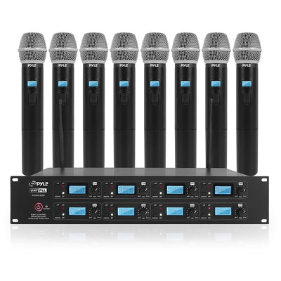 Pyle 8 Channel Wireless Microphone System w/8 Handheld Mics, Receiver Base(Used)