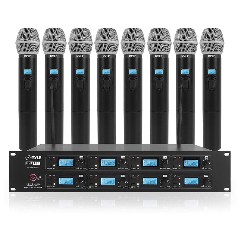 Pyle 8 Channel Wireless Microphone System w/8 Handheld Mics, Receiver Base(Used)