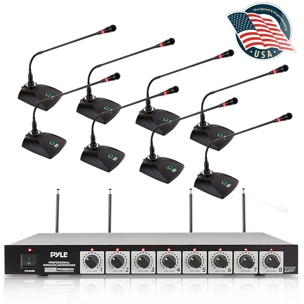 Pyle PDWM8300 VHF 8 Channel Wireless Desktop Microphone Receiver System Package - VMInnovations