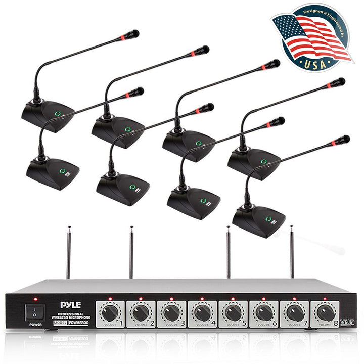 Pyle PDWM8300 VHF 8 Channel Wireless Desktop Microphone Receiver System Package - VMInnovations