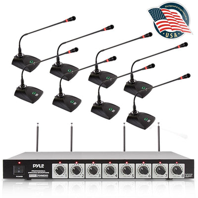 Pyle PDWM8300 VHF 8 Channel Wireless Desktop Microphone Receiver System Package