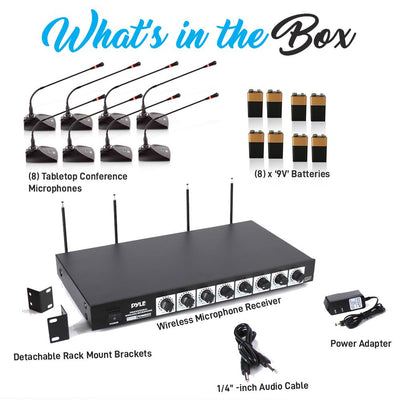 Pyle 4 x PDWM8300 VHF 8 Channel Wireless Desktop Microphones & Receiver (4 Pack)