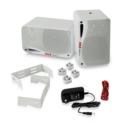 Pyle PDWR42WBT Bluetooth Indoor Outdoor 3.5 Inch Speaker System, White (2 Pack)