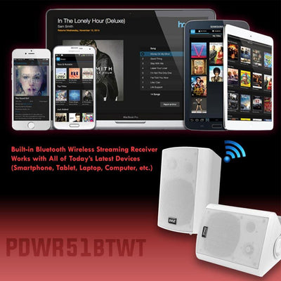 Pyle Bluetooth Indoor Outdoor 5.25 In Speaker System, White (2 Pack) (Used) - VMInnovations