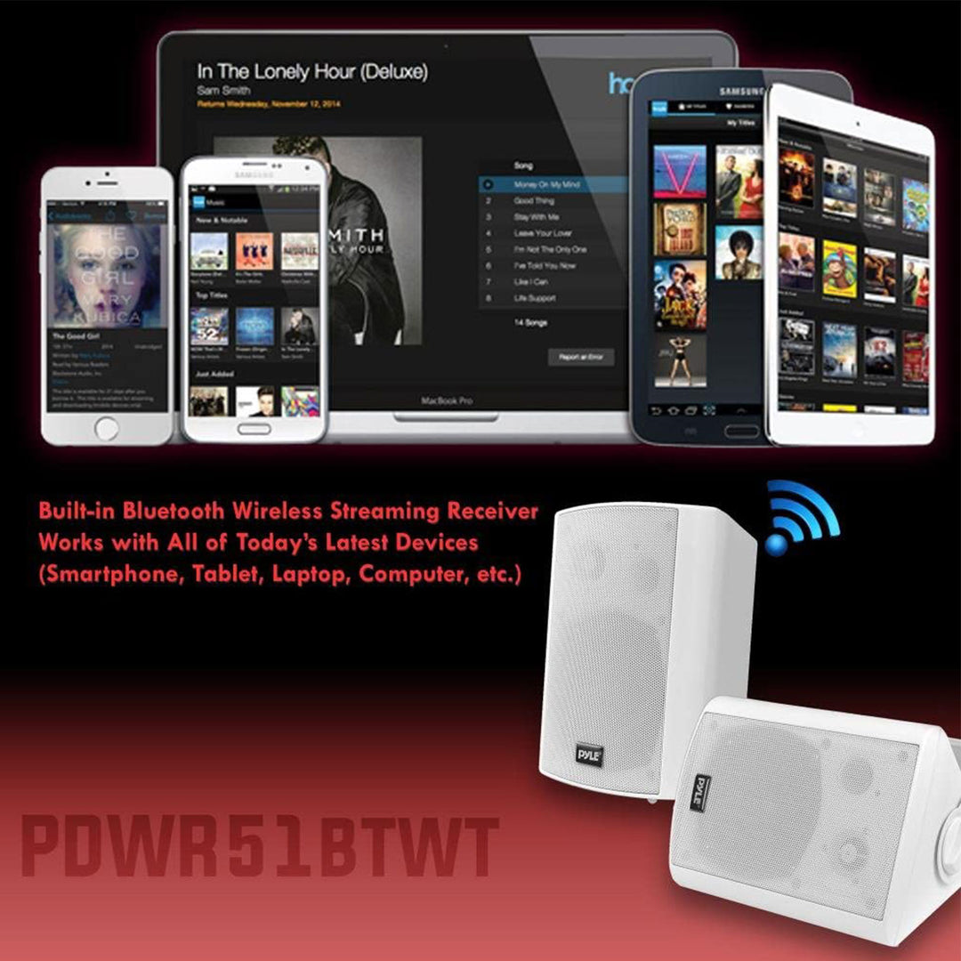 Pyle Bluetooth Indoor Outdoor 5.25 In Speaker System, White (2 Pack) (Used) - VMInnovations