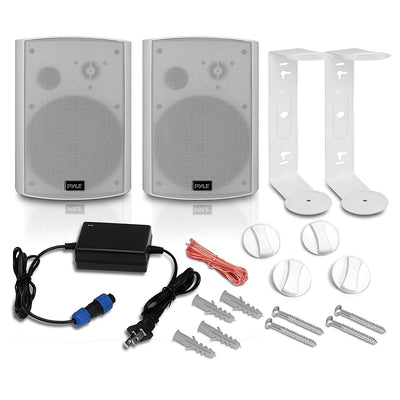 Pyle Bluetooth Indoor Outdoor 6.5 Inch Speaker System, White (2 Pack) (Used)