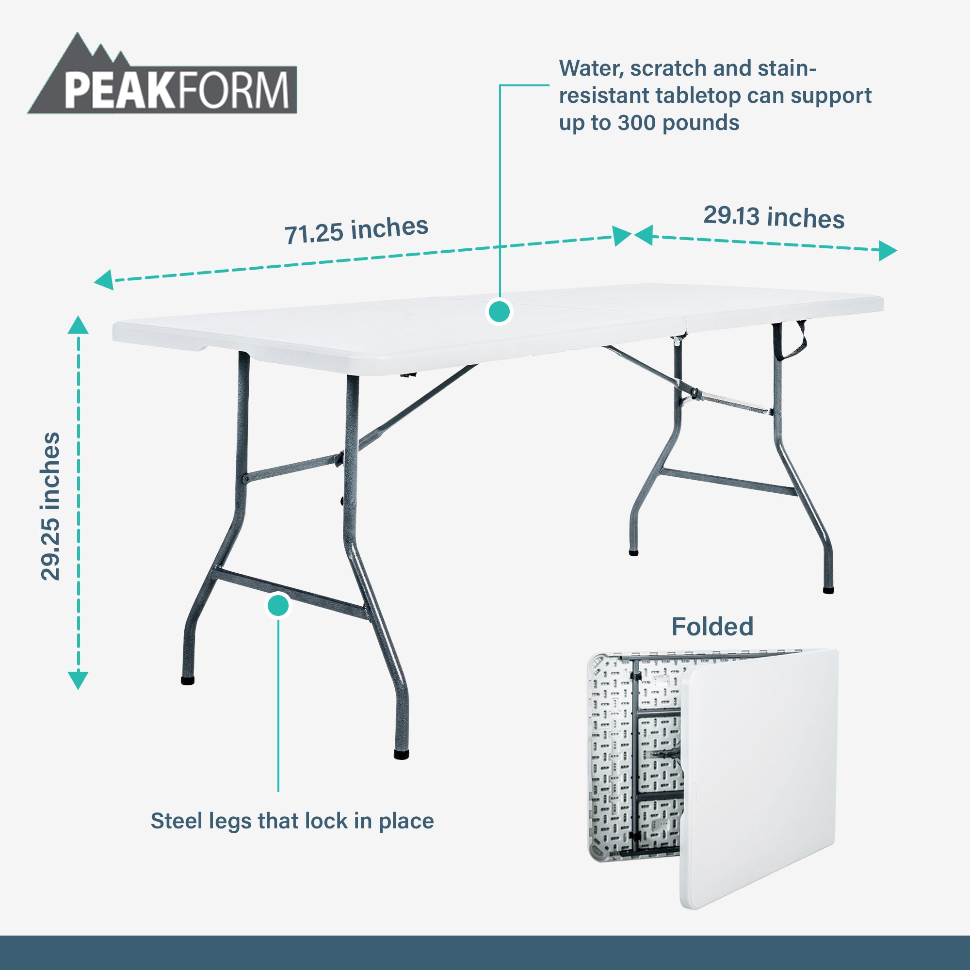 Peakform Compact Banquet Table for Indoor/Outdoor Use, 6 Ft, White (Used) - VMInnovations