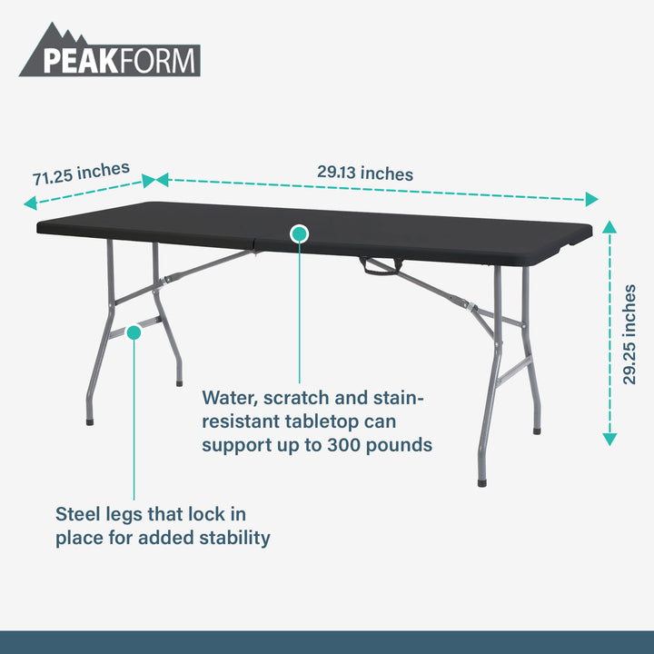 Peakform Compact Fold Banquet Table for Indoor Outdoor Use, 6 Ft, Black (Used)