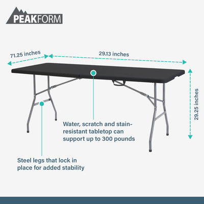 Peakform Fold In Half Banquet Table for Indoor Outdoor Use, 6 Ft,Black(Open Box)