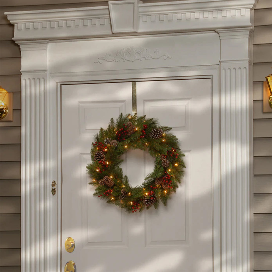 National Tree Company Bristle Berry Pine 24" Prelit Christmas Wreath, LEDs(Used)
