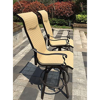 Pebble Lane Living Swivel Sling Barstool Patio Chairs Beige, (Pair) (For Parts)