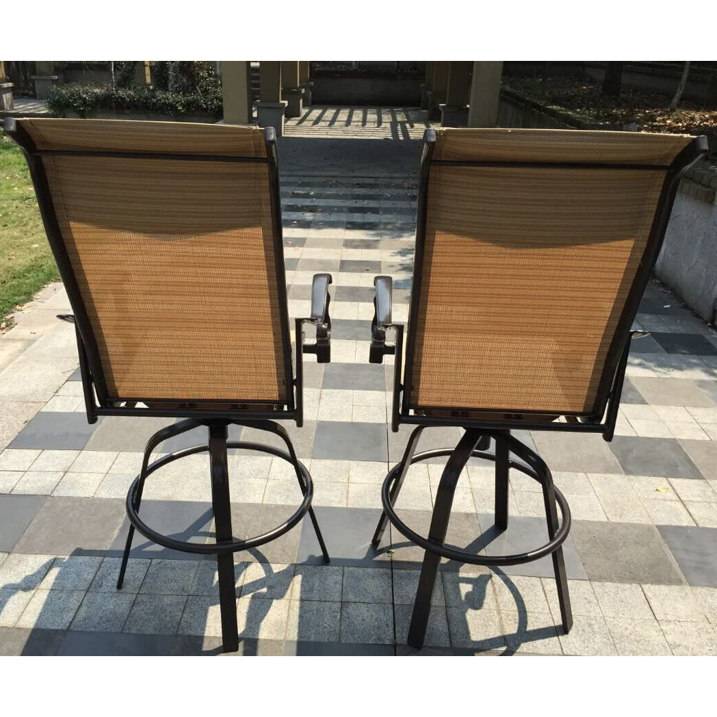 Pebble Lane Living Swivel Sling Barstool Patio Chairs Beige, (Pair) (For Parts)
