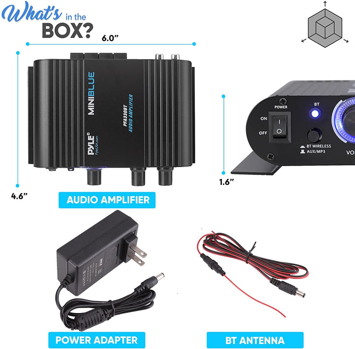 Pyle 90 Watt 8 Ohm Bluetooth Mini Blue Home Studio Class T Amplifier (Open Box) - VMInnovations