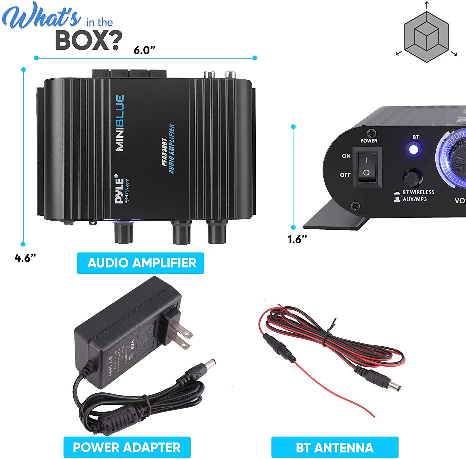 Pyle 90 Watt 8 Ohm Bluetooth Mini Blue Home Studio Class T Amplifier (Open Box) - VMInnovations