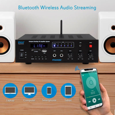 Pyle PFA600BU 300W 2 Channel Compact Bluetooth Public Address Amplifier (4 Pack)