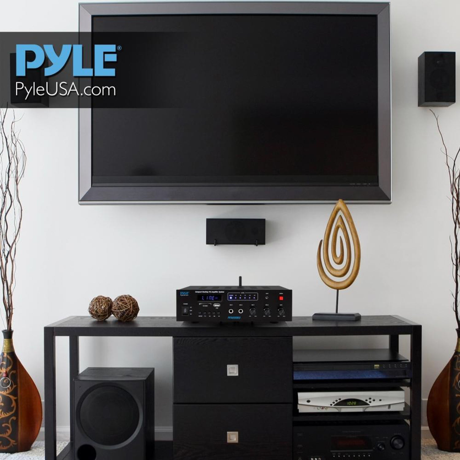 Pyle PFA600BU 300W 2 Channel Compact Bluetooth Public Address Amplifier (4 Pack)