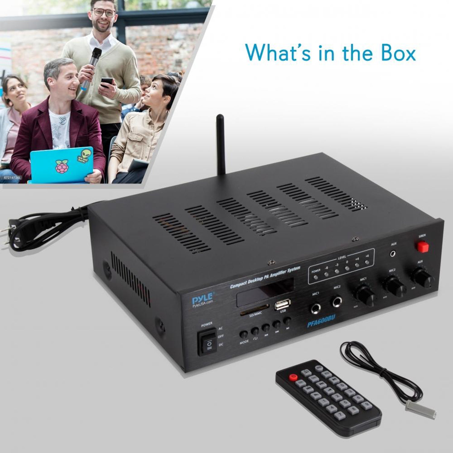 Pyle PFA600BU 300W 2 Channel Compact Bluetooth Public Address Amplifier (4 Pack)