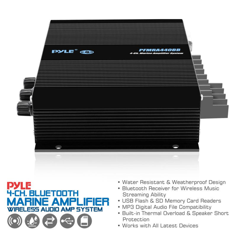 Pyle 4 Channel 400 Watt Marine Amplifier Bluetooth Receiver System (4 Pack)