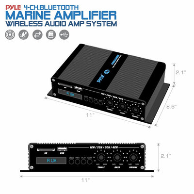 Pyle 4 Channel 400 Watt Marine Amplifier Bluetooth Receiver System (4 Pack)