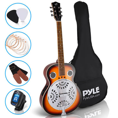 Pyle Full Scale Resophonic 6 String Acoustic Guitar w/ Accessory Kit (Open Box)