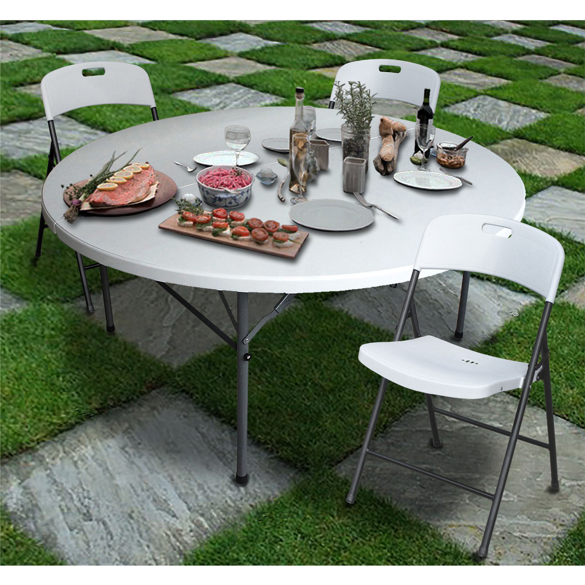Plastic Development Group 5 Ft Fold In Half Folding Banquet Table, White (Used) - VMInnovations